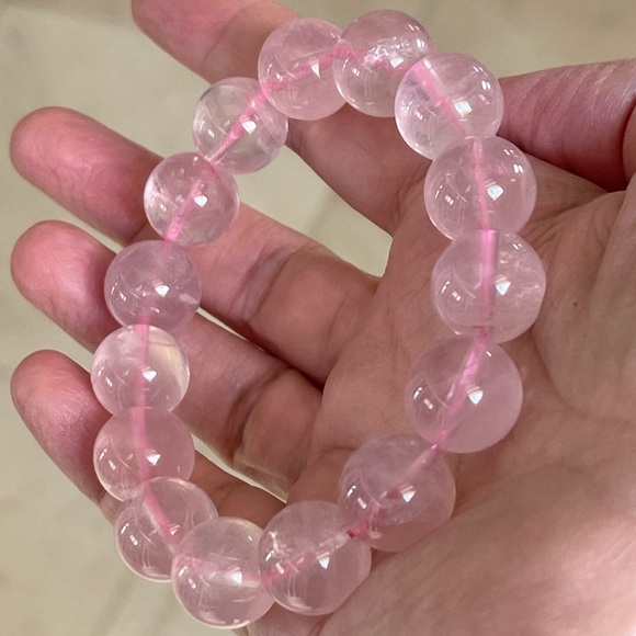 Top quality 14mm rose quartz bead stretchy bangle bracelet - Picture 4 of 8